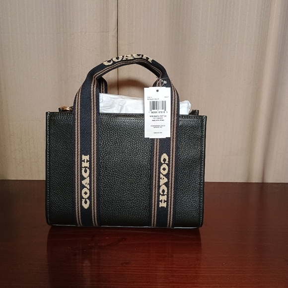 Coach Smith Pebbled Leather Small Crossbody Logo Tote Bag Black - Picture 2 of 7